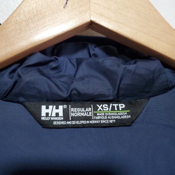 HELLY HANSEN Fernie Hooded Insulator Long Puffer Jacket Coat Navy Blue Womens XS - Picture 10 of 16